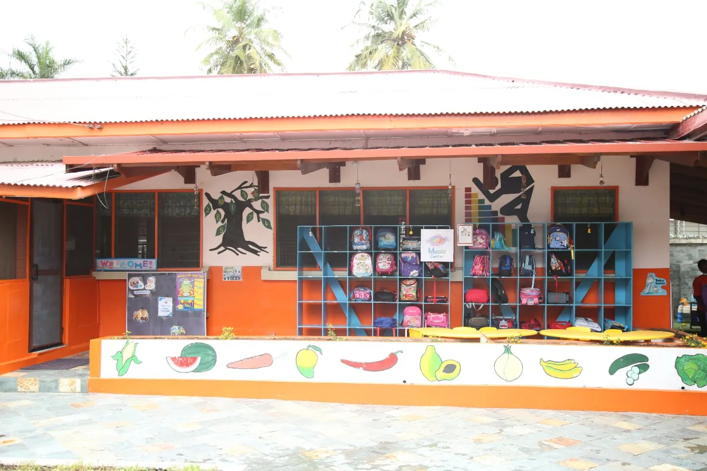 The colourful Early Starters classroom block and courtyard