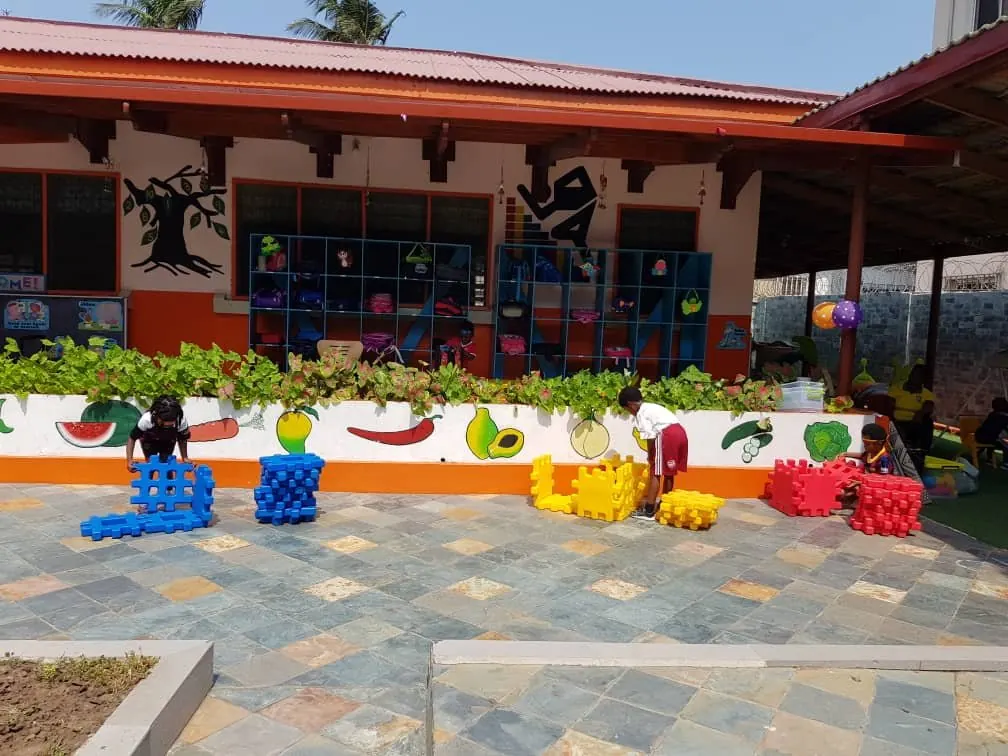The Early Starters courtyard with colourful play blocks