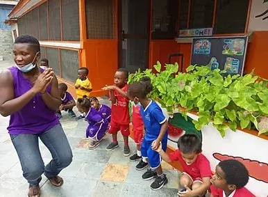 Children copying their instructor during Friday aerobics